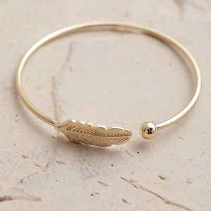Gold Feather Minimal Cuff/Bangle Bracelet